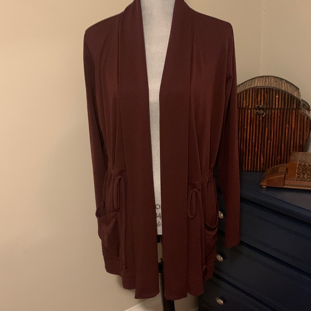 NWOT Burgundy Cardigan with Cinch Waist